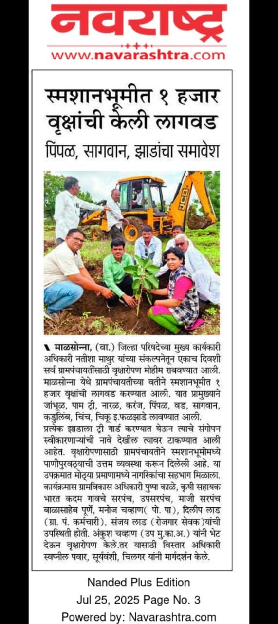 स्मशानभूमीत १ हजार वृक्षांची कैली लागवड पिंपळ, सागवान, झाडांचा समावेश